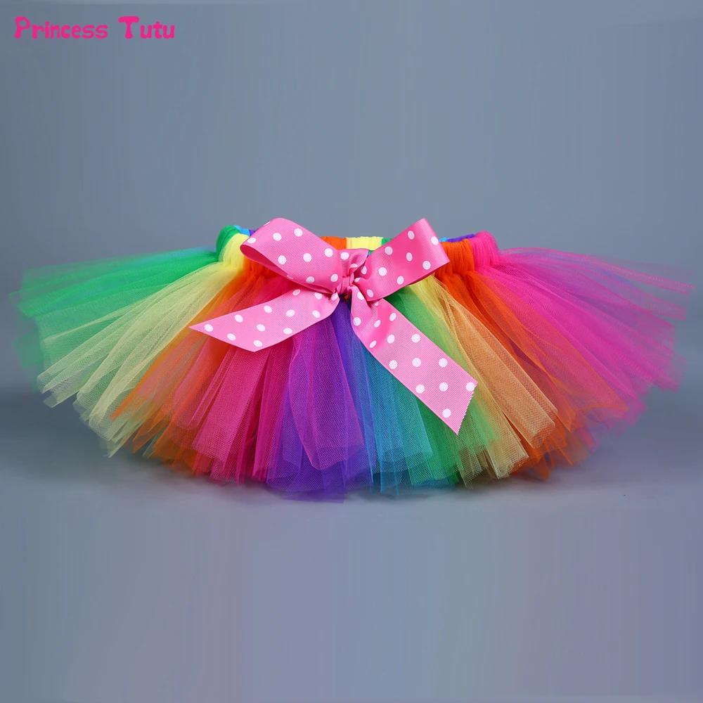Kid Girls Rainbow Tutu Skirt Tulle Birthday Party Princess Skirt