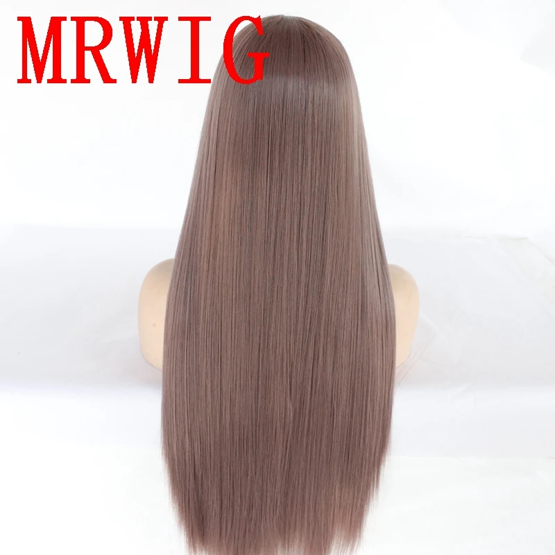 MRWIG Long Silky Straight Mxied Color Middle Part Synthetic Lace Front Wig Heat Resistant Fiber Cosplay 26in 320g for Woman