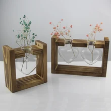 Винтажный стиль любовь сердце форма прозрачное стекло Настольный завод Бонсай ваза для цветов Свадебная вечеринка Декоративный Террариум с деревянным поддоном