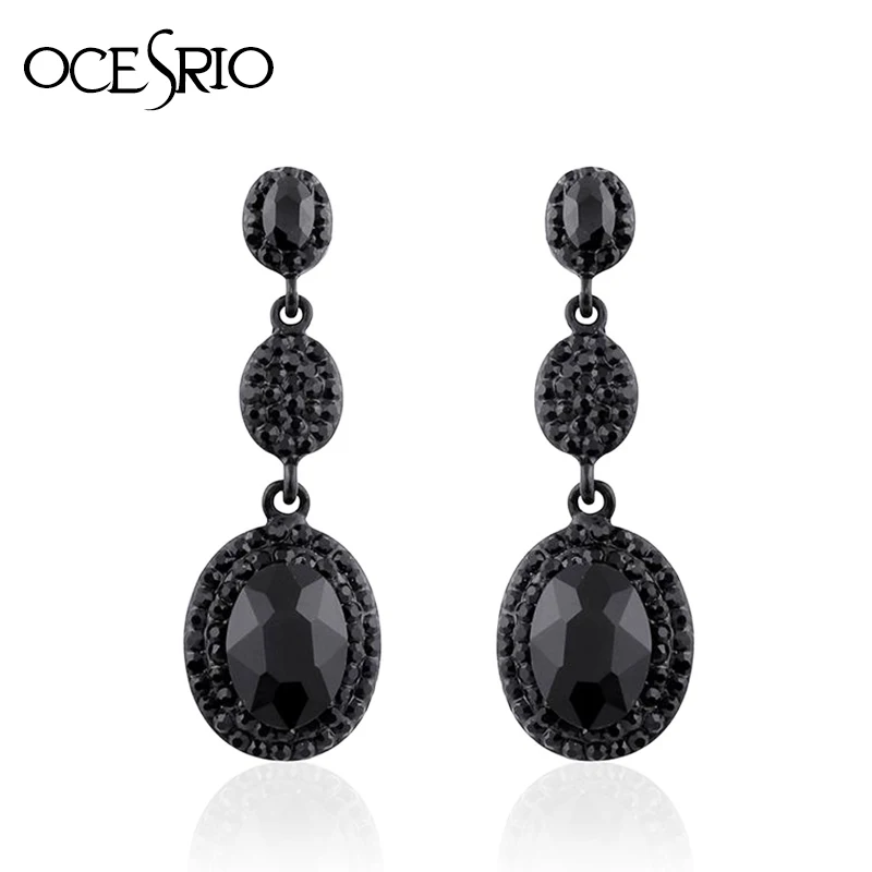 

OCESRIO New Black Earrings for Women Crystal Dangle Hanging Earrings with Stones Gothic Punk Jewelry Accessories ers-g97