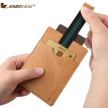 

Jisoncase Minimalist Card Wallet With Pull Tab Genuine Leather Front Pocket Card Holders Wallets For Unisex Fashion Purse 2018