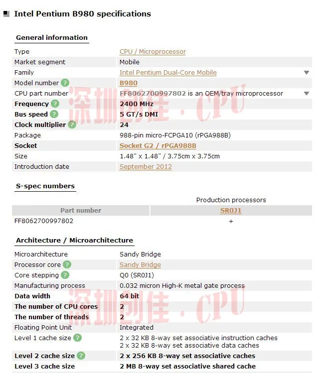 ЦП Intel Pentium SR0J1 B980 SROJ1 B980 2,4G/2 M HM65 HM67 чипы IC ПРОЦЕССОР ноутбук B 980