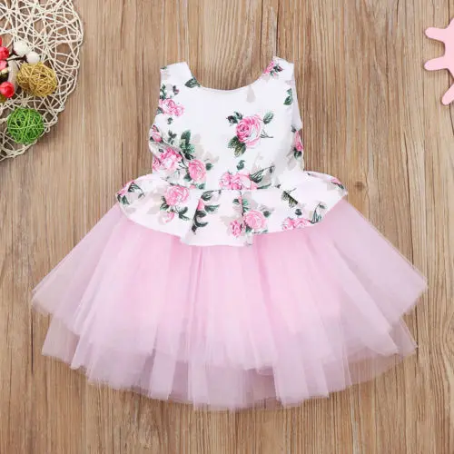 

Toddler Baby Girls Princess Floral Pink Tutu Tulle Dress Party Dresses 0-3 Years Baby Girls Ball Gown Dresses Baby Clothing