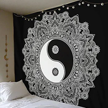 

Classical black and white cloth tapestry,multi-function tapestry 146*146cm, table cloth, wall cloth, wearable beach blanket