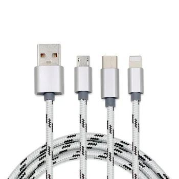 

3 in 1 USB Type A to Micro USB & Type-C & Lighting Adapter Power Extension Cable Nylon Braided 2A for Phone PC Tablet