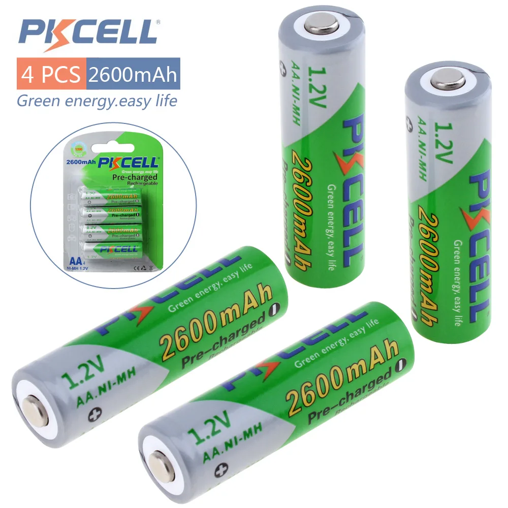 4pcs! Pkcell 2600mAh 1.2V Ni Mh AA Rechargeable Battery Real High