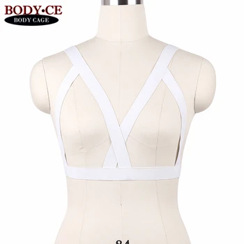 

Womens Fashion Sexy Tops Cage Bra White Body Harness Strappy Goth Bondage Lingerie Elastic Bustier Fetish Erotic Dance Rave Wear