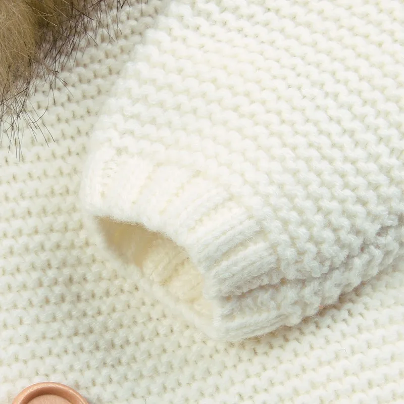 Свитер для новорожденных девочек, одежда г., зимний модный свитер с капюшоном и меховым воротником, куртка кардиган, одежда для маленьких девочек от 0 до 24 месяцев