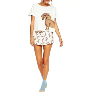 

Casual Summer Girls kawaii Puppy Suit Women Cartoon Dog Animal Short Sleeve Loose T-Shirt Shorts Two-piece Set