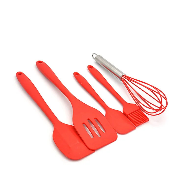 5PCS SET Baking Kit Red Silicone Scraper Egg Beater Cake Tool Silicone
