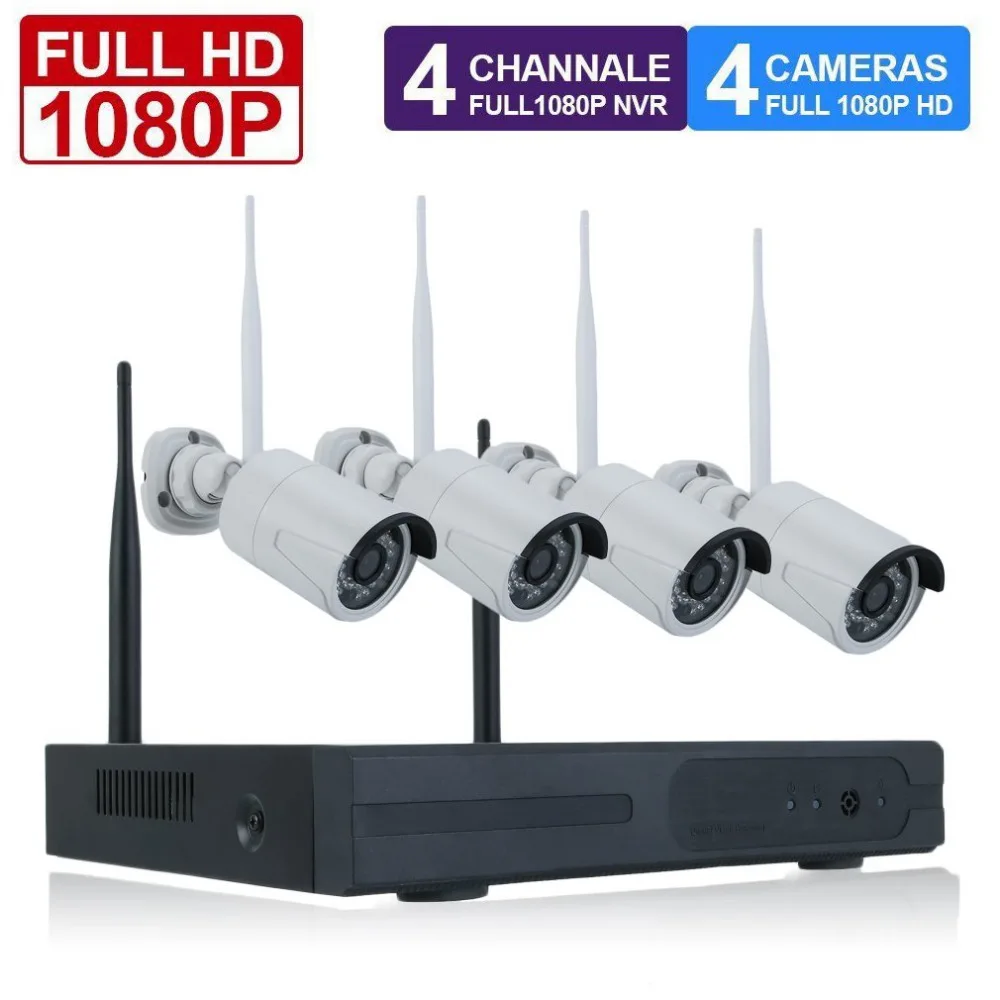 

Newest 4CH 1080P HD Wireless NVR 2.0MP Outdoor Indoor Home Security Surveillance Monitor Night Vision Camera System EU Plug