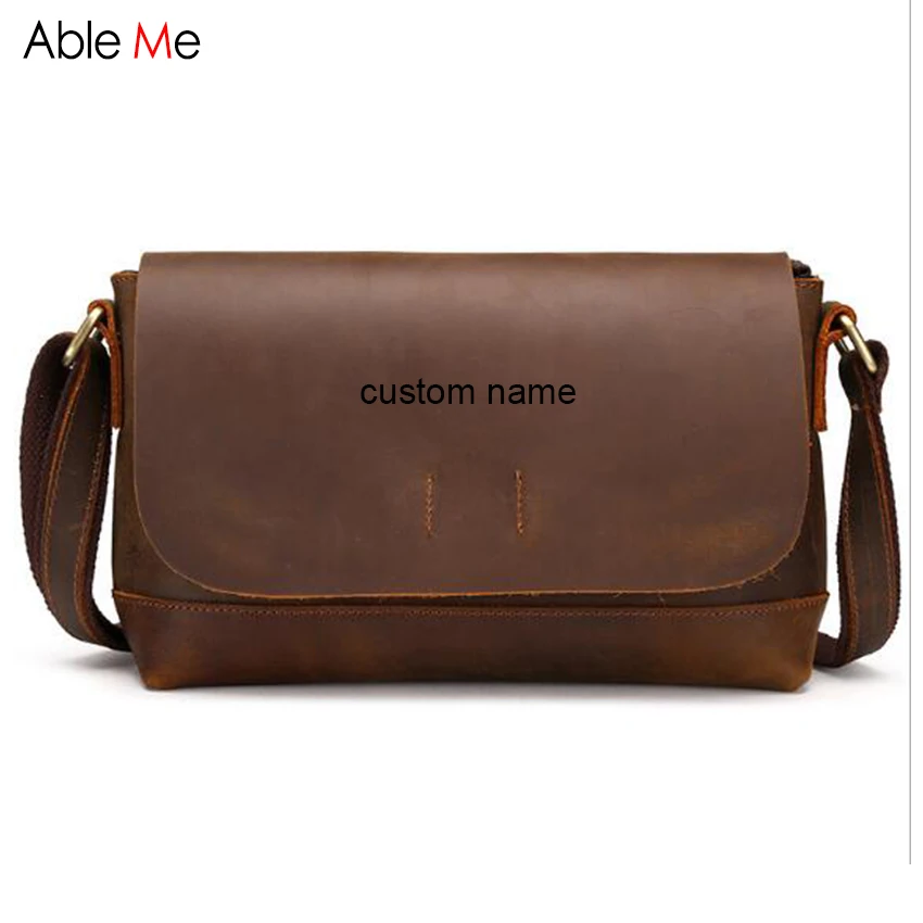 New Genuine Leather Messenger bags Custom name Men shoulder bag Package
