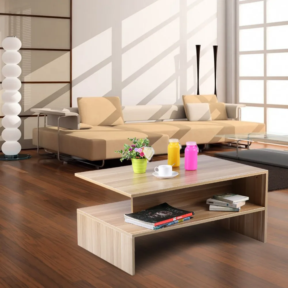 

Modern Rectangle Living Room Large Storage Compartment Coffee Tea Table With Shelf Fashionable Home Decorative Furniture Newest