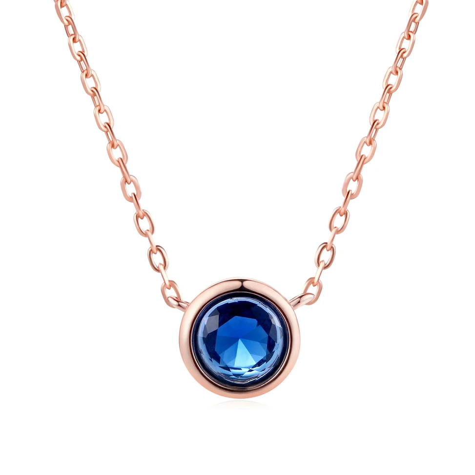 Rose Gold Blue Простой маленький круглый 1 карат Кубический цирконий розовое золото цвет кулон ожерелье Горячие ювелирные изделия для женщин и девочек N388 N453 N454 - Окраска металла: Rose Gold Blue