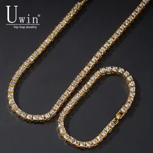 UWIN 5 мм теннисные цепи Стразы ожерелье браслет и набор NE+ BA 1 ряд Bling Iced Out Роскошные модные ювелирные изделия