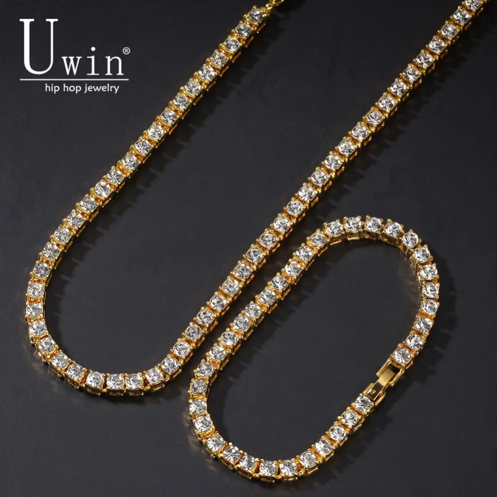 

UWIN 5MM Tennis Chain Rhinestones Necklace Bracelet And Set NE+BA 1 Row Bling Bling Iced Out Luxury Fashion Jewelry