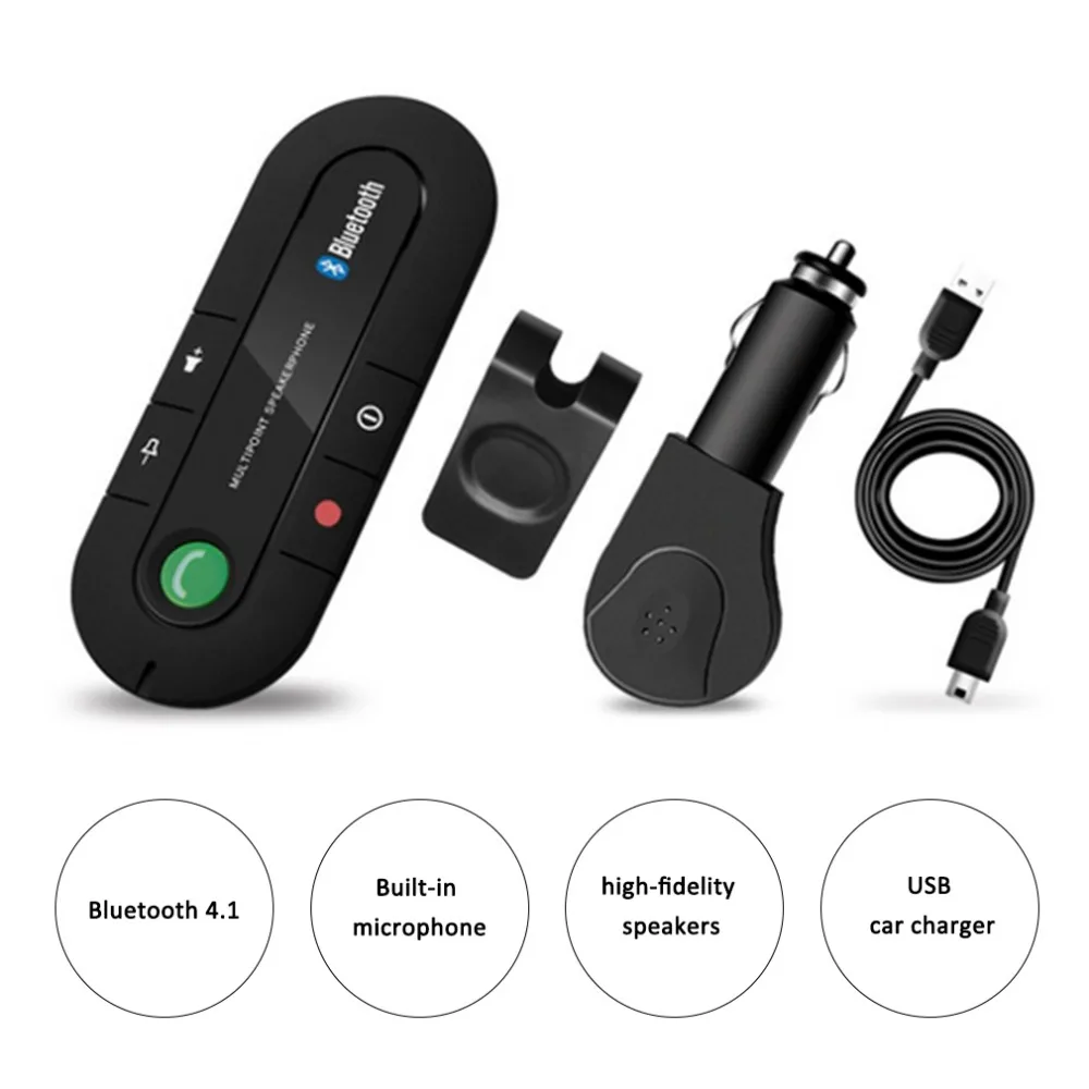

Wireless Bluetooth 4.1 Hands-free Car Kit Sun Visor Speakerphone Bluetooth Speaker MP3 Music Player Car Charger Drop Shipping