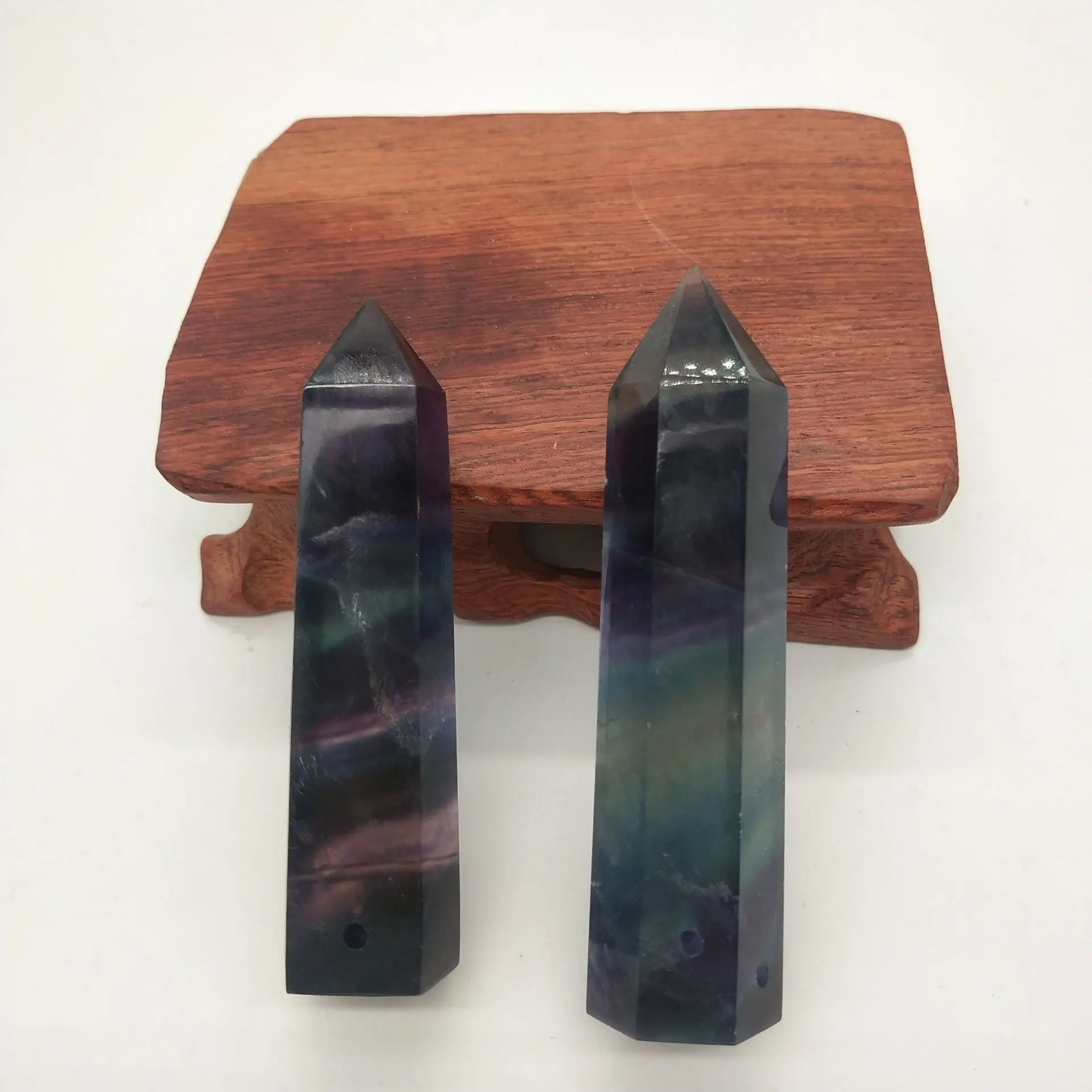 

Natural rough stone hexagonal crystal column colorful fluorite column ornaments green fluorite purple fluorite 8-9cm