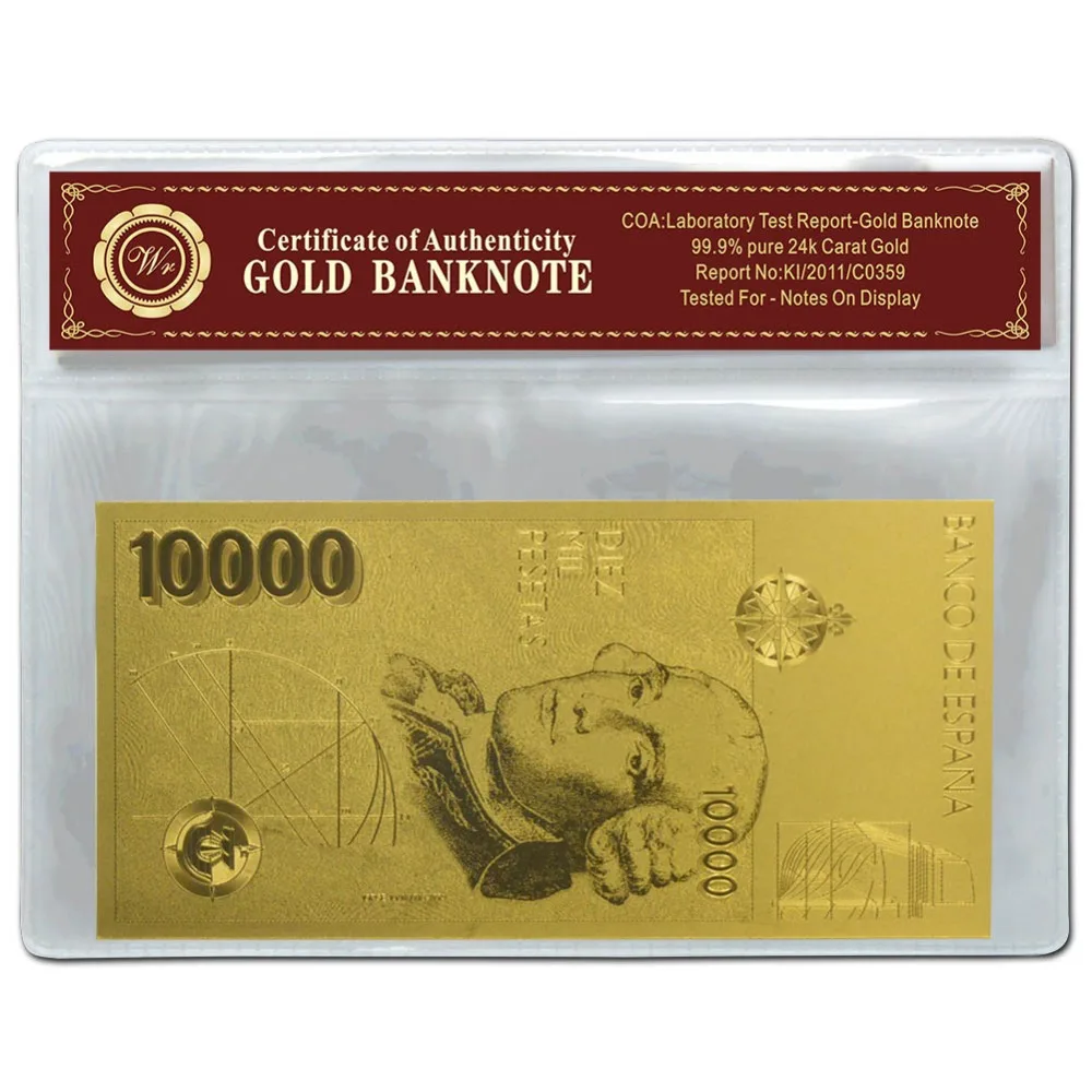 Коллекционная Золотая банкнота 100 Pesetas с бесплатным рукавом подарок для