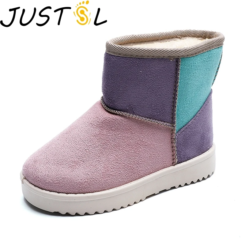 

JUSTSL Boys girls snow boots children's keep cotton boots winter kids plus velvet wild cute shoes for kids size 26-35