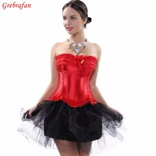O envio gratuito de Cetim de Noiva Empregada Desossada Espartilho com Fita Vestidos Corpo Shapewear Corpetes com Saia TuTu Cintura Instrutor