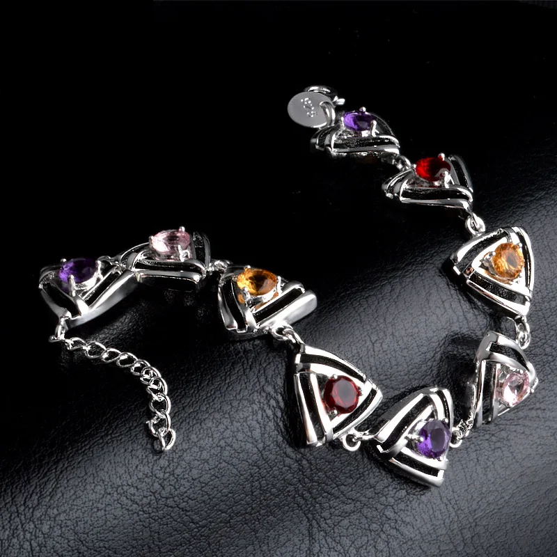 

Hollowed out Triangle inlay Multicolor CZ Bracelet Bangles For Women Silver Plated Cuff Jewelry Gift Dropshipping