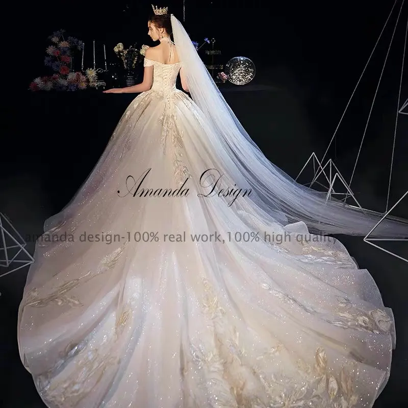 Аманда дизайн vestido de novia desmontable с открытыми плечами кружева аппликации блестящее свадебное платье