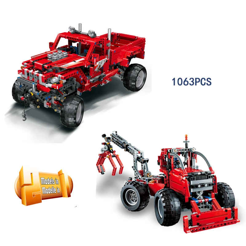 

Hot Technology Off-road Pickup Truck Building Block 2in1 Bidirectional Engineering Vehicle Bulldozer Bricks Toys legoing Gifts