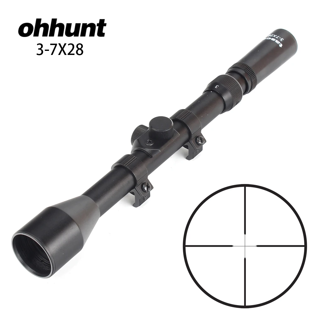 

ohhunt 3-7X28 Hunting Shooting Riflescopes Fine Duplex Reticle Tactical Optical Sight Air Scope with 11mm Dovetail Rings
