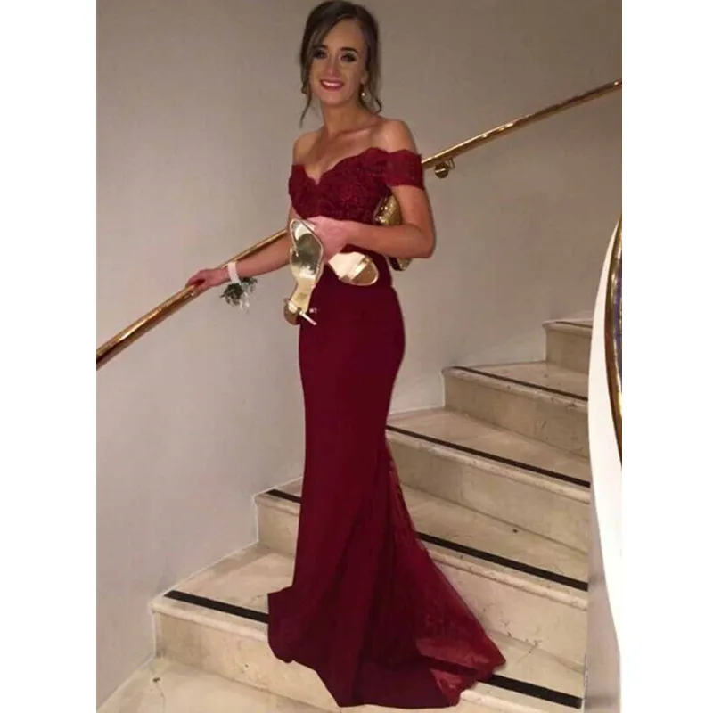 Burgundy Evening Gowns 2016 robe soiree longue femme Elegant Long Mermaid Evening Dress Cap Sleeve Women