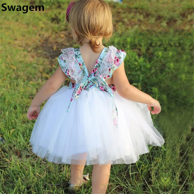 

Summer Girls Dress Vestido Floral Printed Girls Lace Dress Baby Girls Casual Beach Dress Costume 1-4 Years Kids Dress D0674