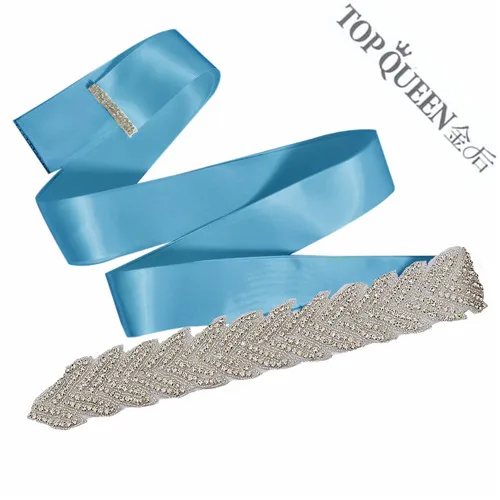 TOPQUEEN S238 серебряный пояс с бриллиантами свадебные женские вечерние пояса Роскошный пояс с кристаллами из бисера Sashs пояса с кристаллами для платьев - Цвет: blue