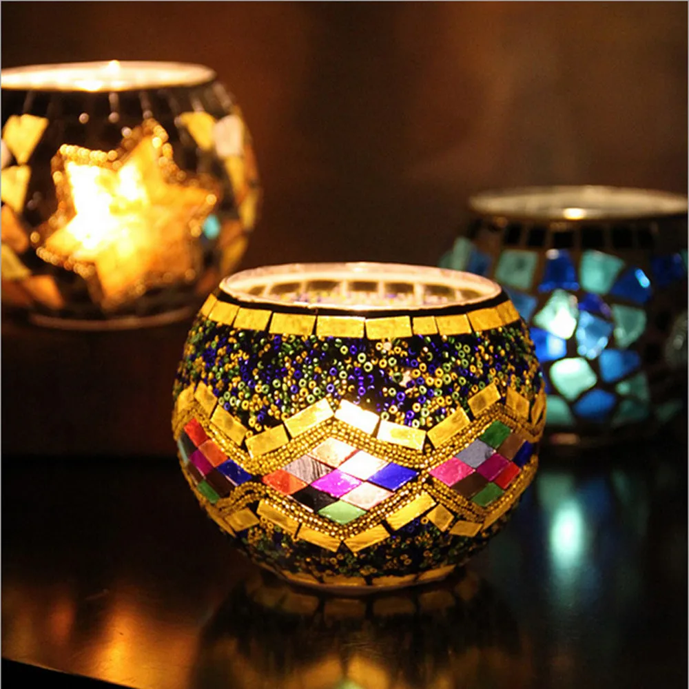 

6 styles hanging candle holder Handmade Mosaic Glass Candlestick Wedding Ornaments Gifts candle holders for home decor A300315