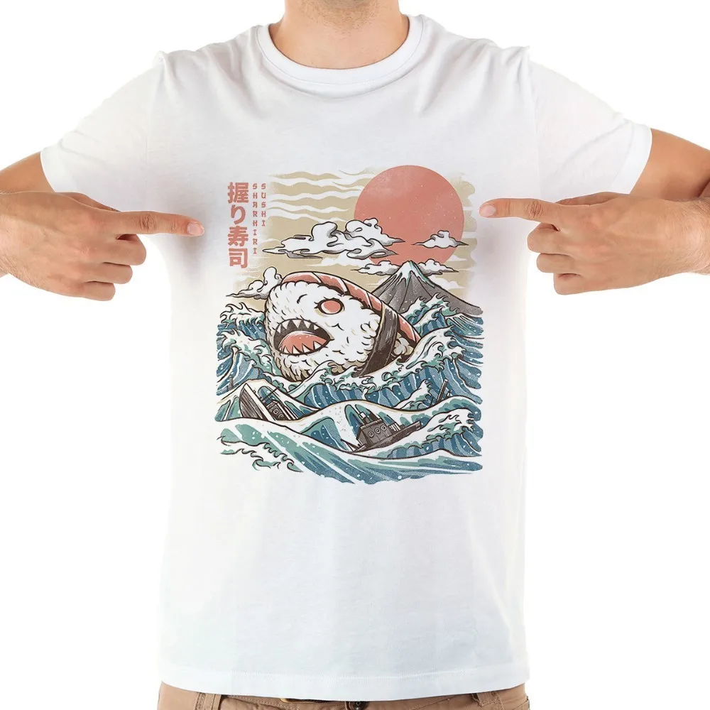 

Japan anime sushi shark funny tshirt men JOLLYPEACH BRAND 2019 summer new white short sleeve casual homme cool jaws t shirt