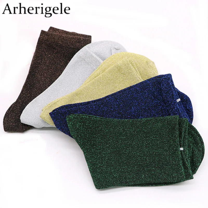 

Arherigele 1pair Shiny Solid Woman Socks Colorful Short Female Socks Autumn Winter Warm Cotton Low Cut Sock Glitter Ankle Sock