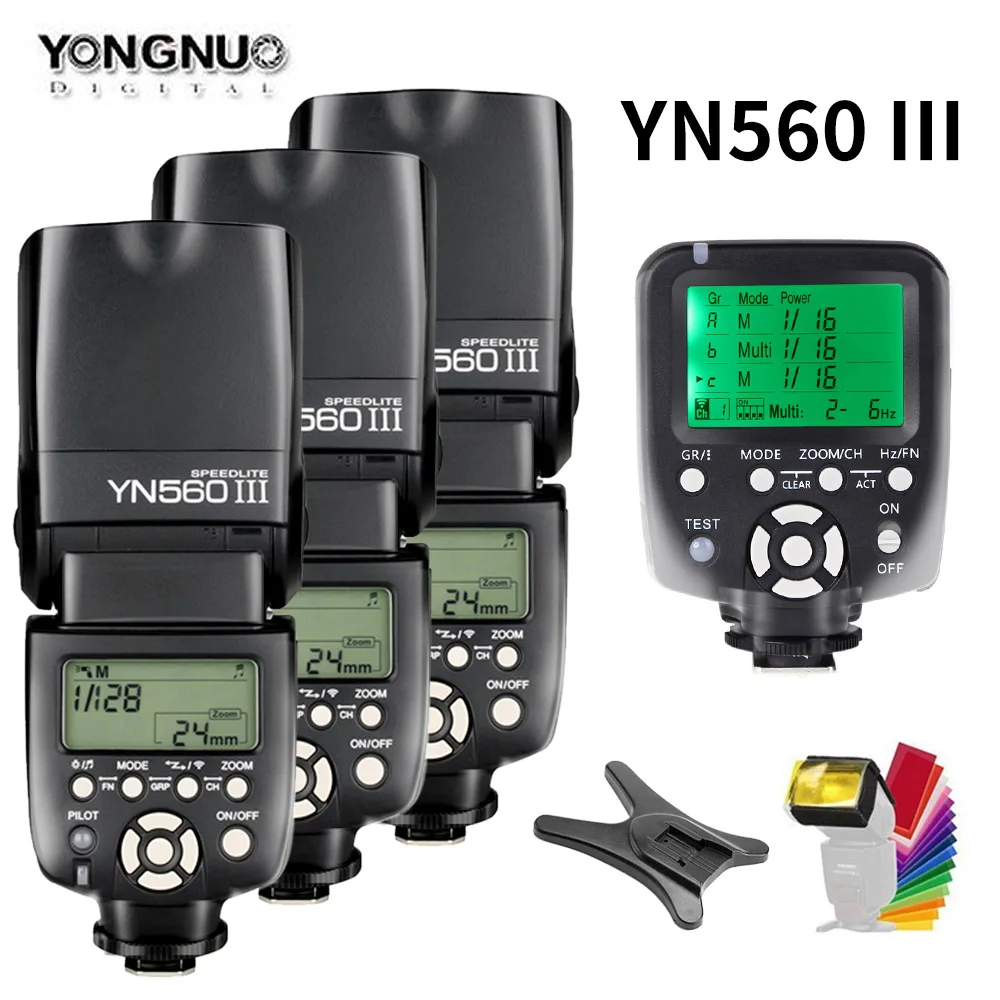 YONGNUO YN560III YN560 III Беспроводная вспышка фотовспышка вспышка для фотосъемки+ YN560TX триггер для Canon Nikon Olympus Panasonic Pentax camera - Цвет: Черный
