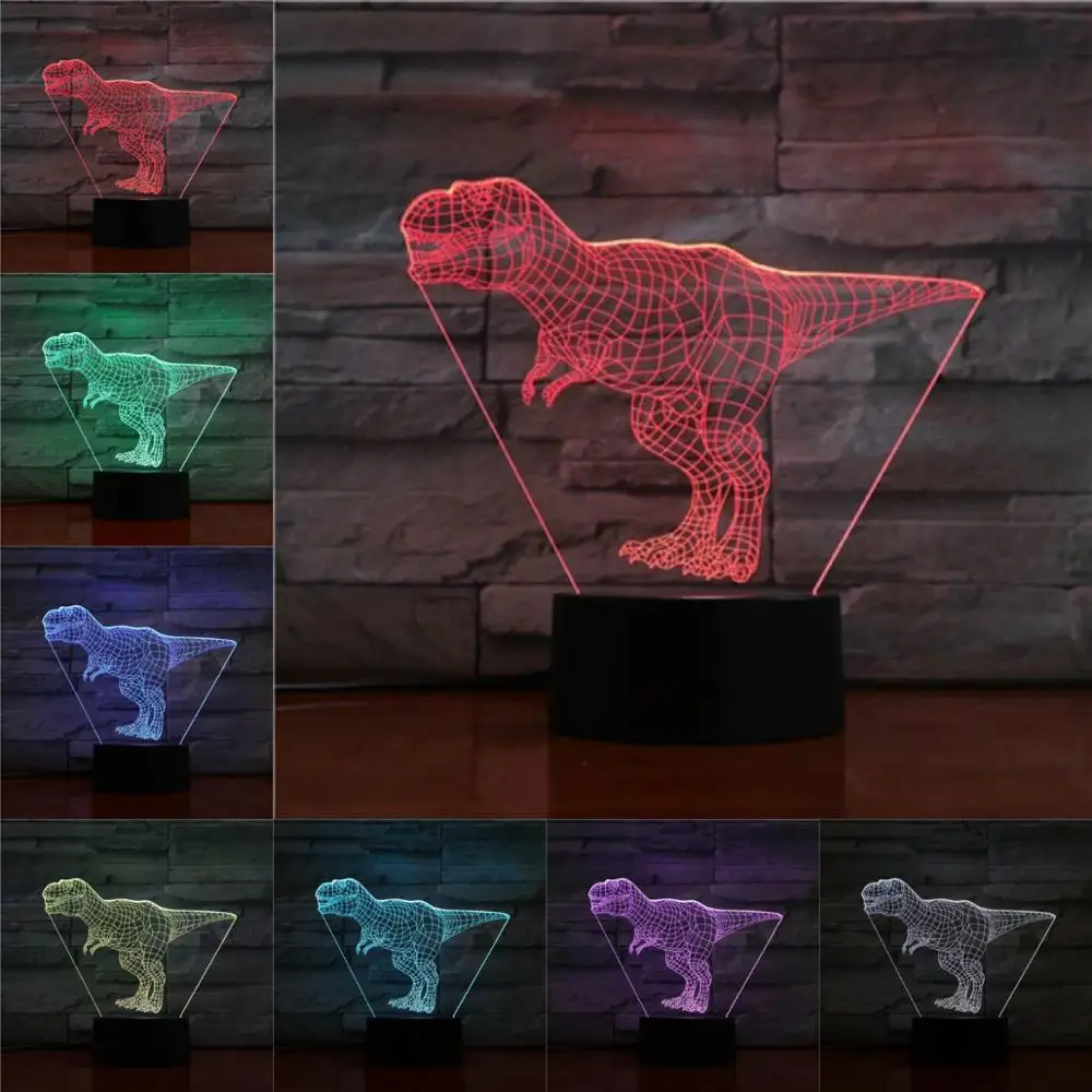 Новинка 3D лампа иллюзия Ночной светильник LED динозавр детская комната украшение