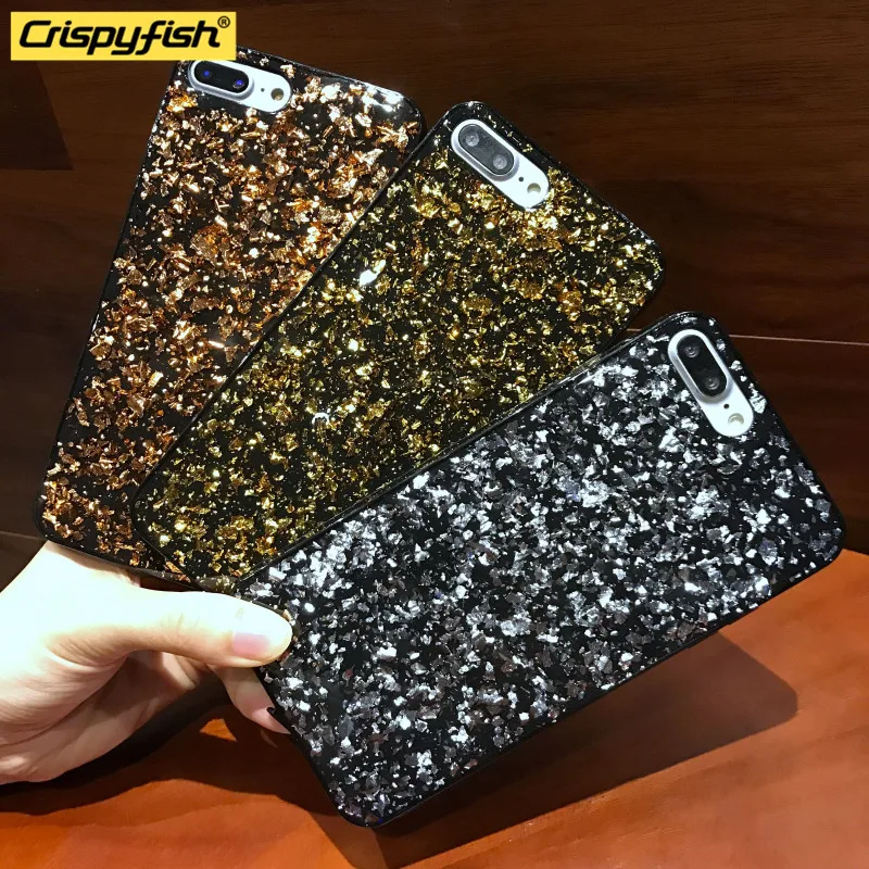 Роскошный блестящий черный чехол Crispyfish из золотой фольги для iPhone X XS Max XR мягкий