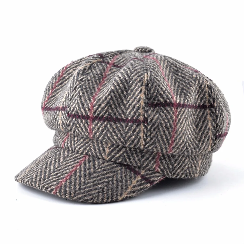 Восьмиугольная кепка в британском стиле, Мужская кепка Newsboy s в клетку, двухслойные регулируемые береты, повседневные зимние шапки для женщин gorros planas