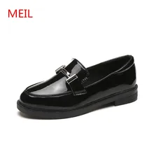 MEIL Patent Leather Shoes Women Black Flats Loafers Casual Female Woman Slip on Ladies Flat Shoes Girls Oxford Shoes for Women first dance women oxfords dr matrins girl casual shoes female leisure shoes for women flats oxford custom 3d prints black shoes