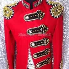 Ручной работы размера плюс эполет красный тонкий производительность ночной клуб костюм наряд Верхняя одежда Куртка ds dj певец танцор Джаз шоу блейзер