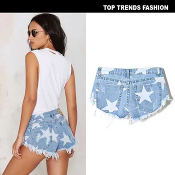 

New Summer Shorts Women Low Waist Jeans Sexy Beach Casual Ultrashorts Pants Ripped Tassel Star Print Soft Cotton Denim Hot Pants