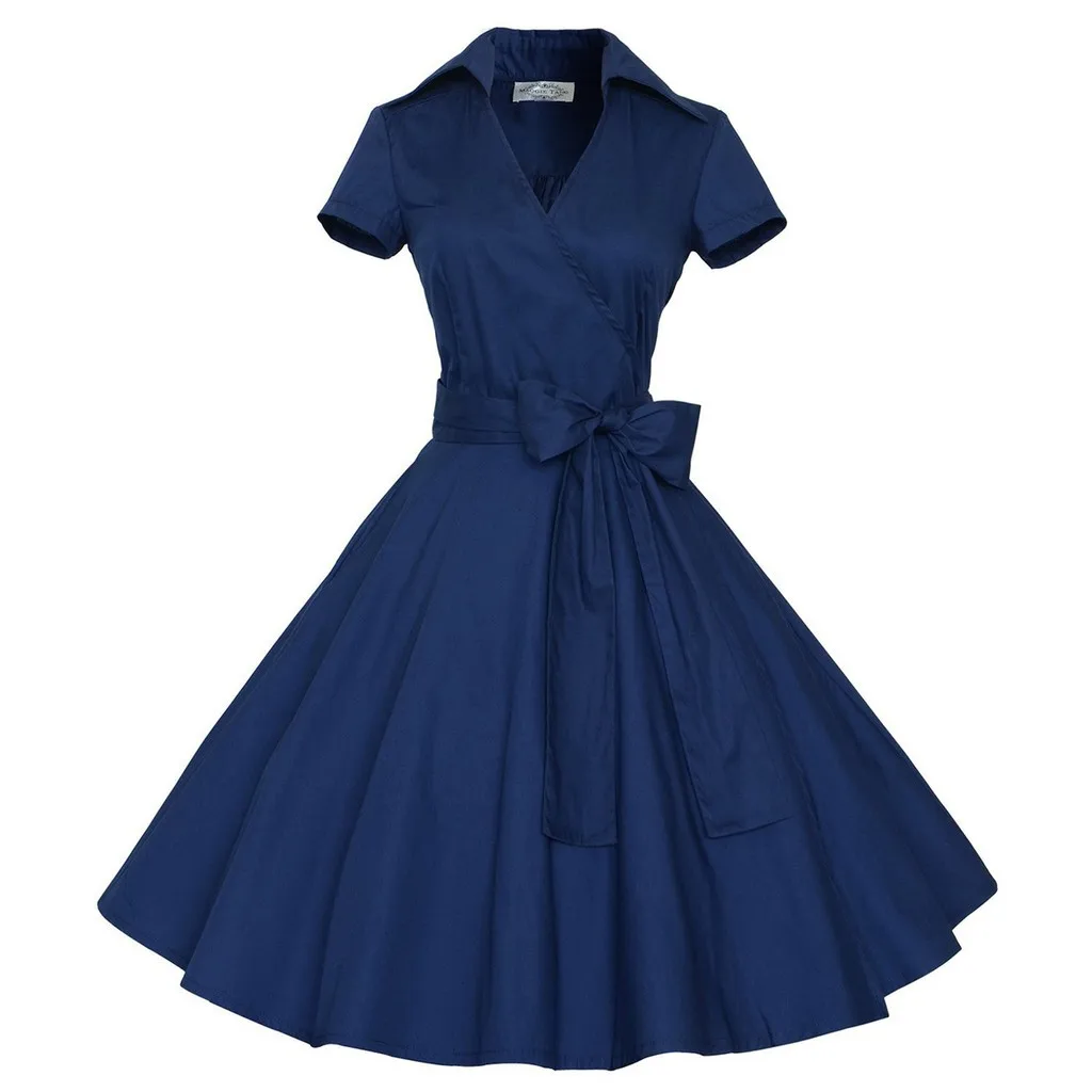 Summer Women Vintage Dress Swing Retro Casual Party Work Office Dot