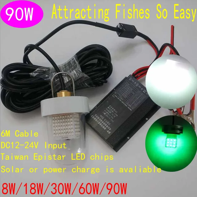 Cheap 90W Fishing LED Lights 360 Degreen Beam Angle Green Withe Underwater LED Fishing Lures For Night Fishing To Attract Fish 10/lot