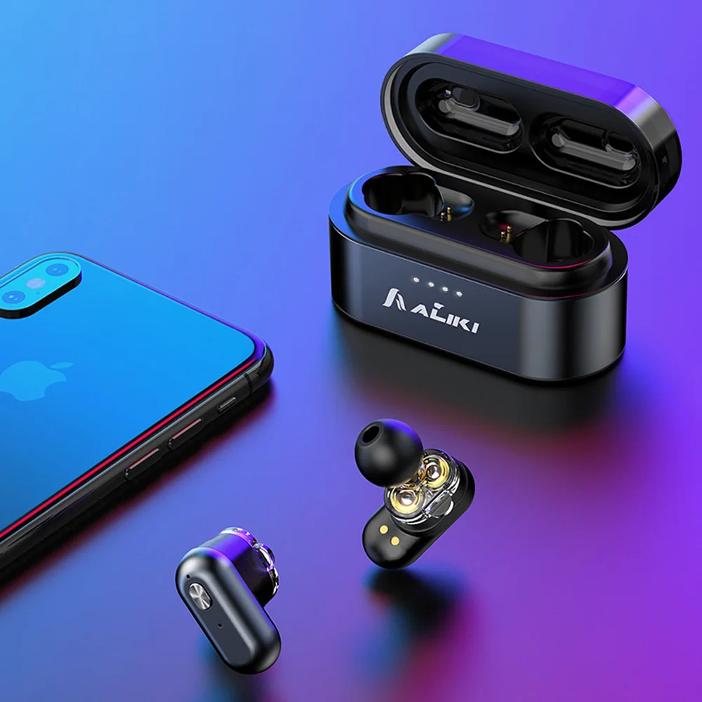 

A18 Dual Driver Bluetooth 5.0 Earphones TWS Ture Wireless HIFI Earphone Mini Earbuds With Mic Charing Box For iphone Xiaomi