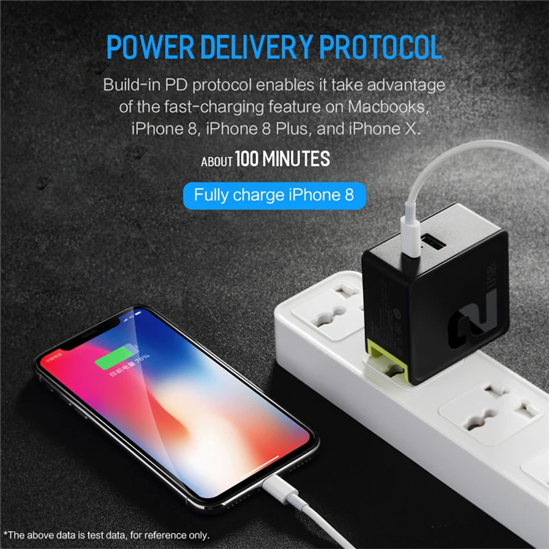ROCK PD QC 3,0 быстрое зарядное устройство 36 Вт для iPhone X 8 samsung S9 type-C дорожный настенный телефон адаптер + PD type C для осветительного кабеля