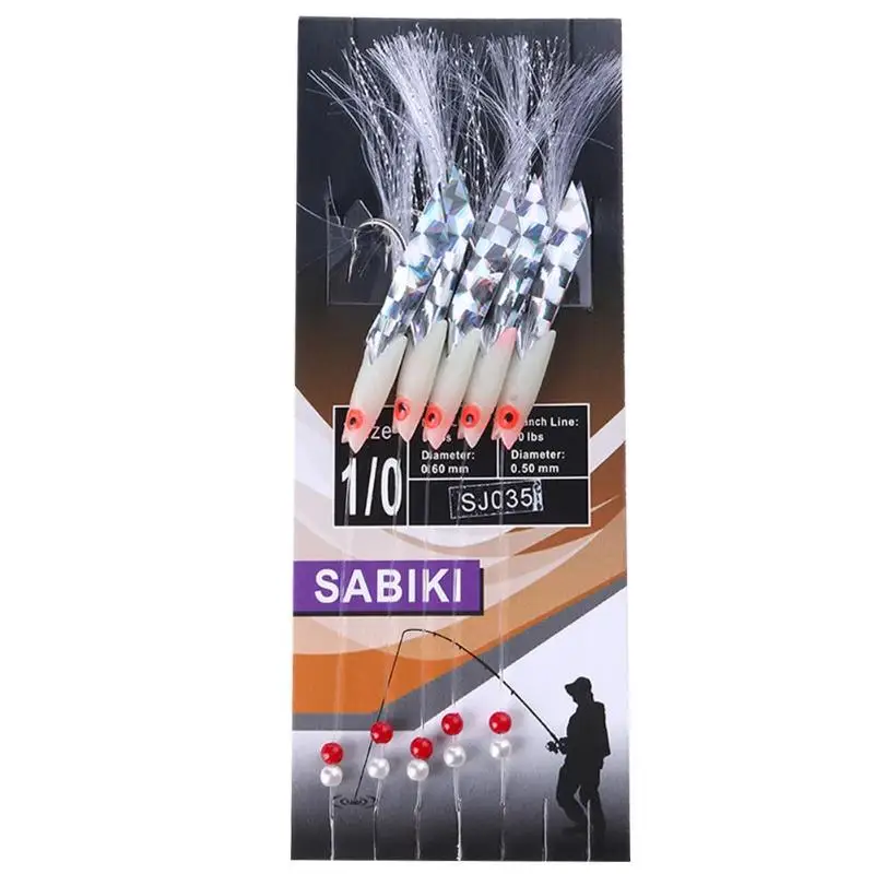 

5pcs Size 1/0 Luminous Fish Head Barbed Babiki Hook Rigs for Lure Fishing