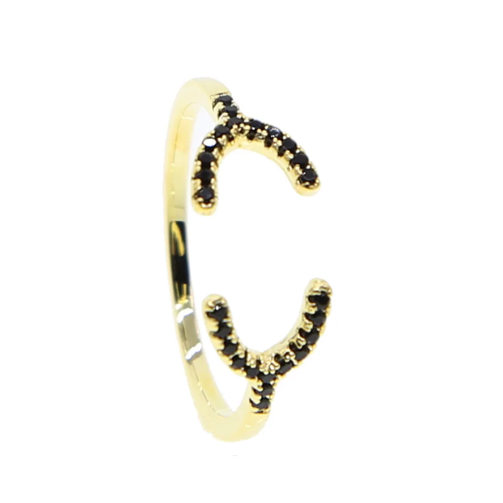 

2018 delicate midi gold Rings for Women open Kunckle Ring valentine Gift adjustable size women ring Y letter shape black cz ring