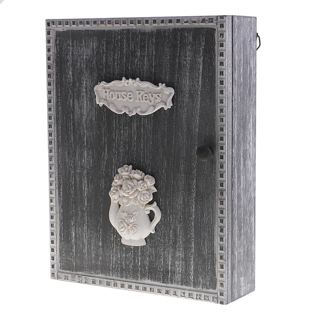 Shabby Chic Style Wooden Key Storage Box Wall Mount Shelf Cabinet Cupboard Rack with 6 Hooks Home Organizer for Letter