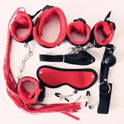Черный/красный/розовый/фиолетовый 7 шт. нейлон и плюш эротические секс-игрушки для взрослых секс-наручники кнут рот кляп секс-маска БДСМ